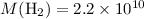 Mathematical equation: $M\rm (H_2)=2.2\times 10^{10}$