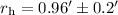Mathematical equation: $r_{\rm h}=0.96\arcmin \pm 0.2\arcmin$