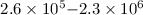 Mathematical equation: $2.6\times 10^{5}{-}2.3\times 10^{6}$
