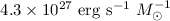 Mathematical equation: $4.3\times10^{27}~{\rm erg~s^{-1}}~M_\odot^{-1}$