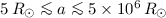 Mathematical equation: $5\,{R}_\odot\la a \la 5\times 10^6 \,{R}_\odot$