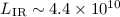 Mathematical equation: $L_{\rm IR}\sim4.4\times10^{10}$
