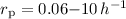 Mathematical equation: $r_{\rm p}=0.06{-}10\,h^{-1}$