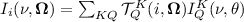 Mathematical equation: $I_i(\nu,\mbox{\boldmath$\displaystyle\Omega$})= \sum_{KQ}{\mathcal T}^K_Q(i,\mbox{\boldmath$\displaystyle\Omega$})I_Q^K(\nu,\theta)$