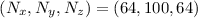 Mathematical equation: $(N_x,N_y,N_z) = (64,100,64)$