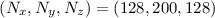 Mathematical equation: $(N_x,N_y,N_z) = (128,200,128)$