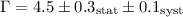 Mathematical equation: $\Gamma = 4.5 \pm 0.3_{\rm stat} \pm 0.1_{\rm syst}$