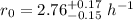Mathematical equation: $r_0=2.76_{-0.15}^{+0.17}~h^{-1}$