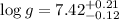 Mathematical equation: $\log g= 7.42^{+0.21}_{-0.12}$