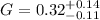 Mathematical equation: $G=0.32^{+0.14}_{-0.11}$