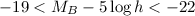Mathematical equation: $-19<M_B-5\log h<-22$