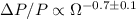 Mathematical equation: $\Delta P/P \propto \Omega^{-0.7 \pm 0.1}$