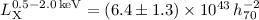 Mathematical equation: $L^{\mathrm{0.5-2.0\,keV}}_{\mathrm{X}} = (6.4\pm 1.3) \times 10^{43}\,h^{-2}_{70}$