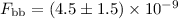 Mathematical equation: $F_\mathrm{bb}=(4.5\pm1.5)\times 10^{-9}$