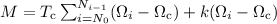 Mathematical equation: $M =T_{\rm c}\sum_{i=N_0}^{N_{i-1}} (\Omega_i-\Omega_{\rm c})+k(\Omega_i-\Omega_{\rm c})$