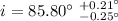 Mathematical equation: $i = 85.80\degr\ ^{+0.21\degr}_{-0.25\degr}$