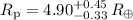 Mathematical equation: $R_{\rm p} = 4.90^{+0.45}_{-0.33}\,R_{\oplus}$