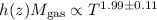 Mathematical equation: $h(z)M_{\rm gas} \propto T^{1.99\pm0.11}$