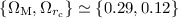 Mathematical equation: $\{ \Omega_{\rm M},\Omega_{r_{\rm c}} \} \simeq \{0.29, 0.12\}$