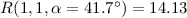 Mathematical equation: $R(1,1,\alpha = 41.7^{\circ}) = 14.13$