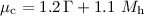 Mathematical equation: $\mu_{\rm c} = 1.2 \,\Gamma + 1.1~M_{\rm h}$