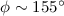 Mathematical equation: $\phi \sim 155^\circ$