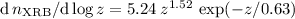 Mathematical equation: ${\rm d}\,n_{\rm XRB} / {\rm d}\log z = 5.24\:z^{1.52}\,\exp(-z/0.63)$