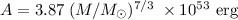 Mathematical equation: $A=3.87\;(M/M_\odot)^{7/3}\;\times 10^{53}~{\rm erg}$