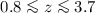 Mathematical equation: $0.8\la z \la 3.7$