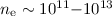 Mathematical equation: $n_{\rm e}\sim 10^{11}{-}10^{13}$