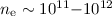 Mathematical equation: $n_{\rm e}\sim 10^{11}{-}10^{12}$
