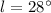 Mathematical equation: $l=28^\circ$