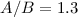 Mathematical equation: $A/B = 1.3$