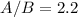 Mathematical equation: $A/B = 2.2$