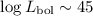 Mathematical equation: $\log L_\mathrm{bol} \sim 45$