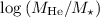 Mathematical equation: $\log\,(M_{\rm He}/M_{\star})$
