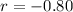 $r = -0.80$