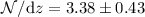 Mathematical equation: $\mathcal{N}/{\rm d}z = 3.38 \pm 0.43$