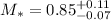 Mathematical equation: $M_\ast = 0.85^{+0.11}_{-0.07}$