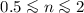 $0.5\la n \la 2$