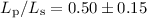 $L_{\rm p}/L_{\rm s} = 0.50\pm0.15$