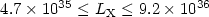 $4.7 \times 10^{35} \le L_{\rm X}\le 9.2 \times 10^{36}$