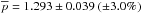Mathematical equation: \hbox{$\overline{p}=\meanp \pm \meanperr\ (\pm \meanprelerr\%)$}