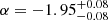 Mathematical equation: $ \alpha=-1.95_{-0.08}^{+0.08} $