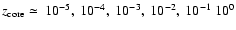 $z_{\rm core}\simeq \ 10^{-5},~10^{-4},~10^{-3},~10^{-2},~10^{-1}~10^{0}$