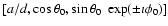 $[a/d,\cos\theta_0,
\sin\theta_0~\exp(\pm \imath \phi_0)]$