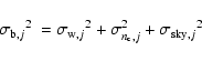 \begin{displaymath}%
{\sigma_{{\rm b},j}}^2 \:= {\sigma_{{\rm w},j}}^2 + \sigma_{n_{\rm c},j}^2 +
{\sigma_{{\rm sky}, j}}^2
\end{displaymath}