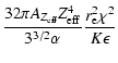 $\displaystyle \frac{32\pi
A_{Z_{\rm eff}}Z_{\rm eff}^4}{3^{3/2}\alpha}\frac{r_{\rm e}^2\chi^2}{K\epsilon}$