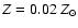 $Z=0.02~Z_\odot$