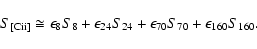 \begin{displaymath}
{S_{\rm [C {\sc ii}]}\cong \epsilon_{8}S_{8}+\epsilon_{24}S_{24}+\epsilon_{70}S_{70}+\epsilon_{160}S_{160}}.
\end{displaymath}